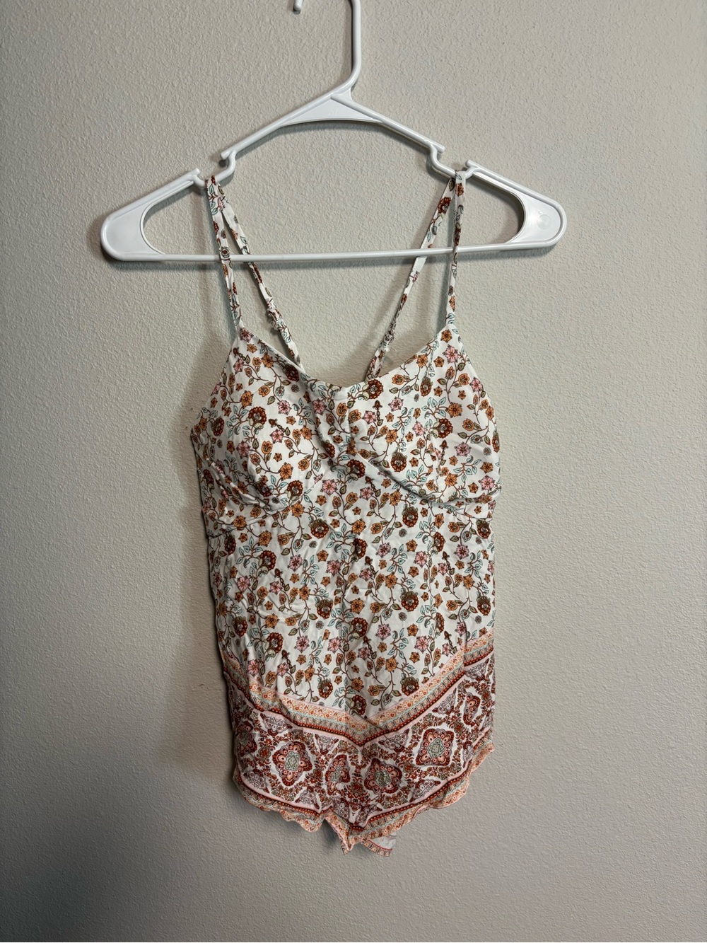 No Boundaries Floral Spaghetti Strap Cami Top - White, Brown, Rust